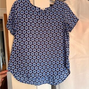 Pleione Blue and White Geometric Blouse